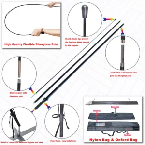Flexible fiberglass beach flag pole kit with nylon and oxford carry bags