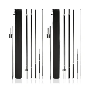 Beach flag pole kits with ground spikes and carry bags