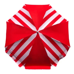 Red and white striped beach umbrella, top view