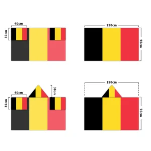 Belgium body flag size diagram with 30 x 40 cm hood and 90 x 150 cm flag