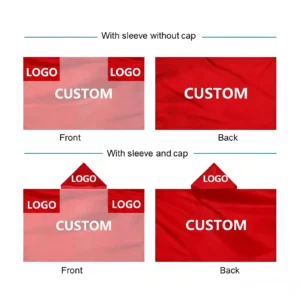 Body flag styles with sleeves only or with sleeves and hood cap, front and back views