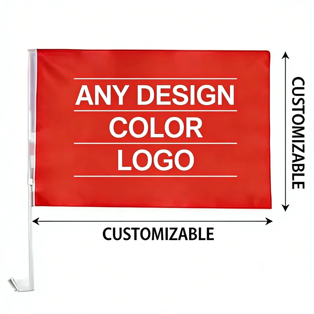 Custom car flag with any design, color and logo on a window clip pole