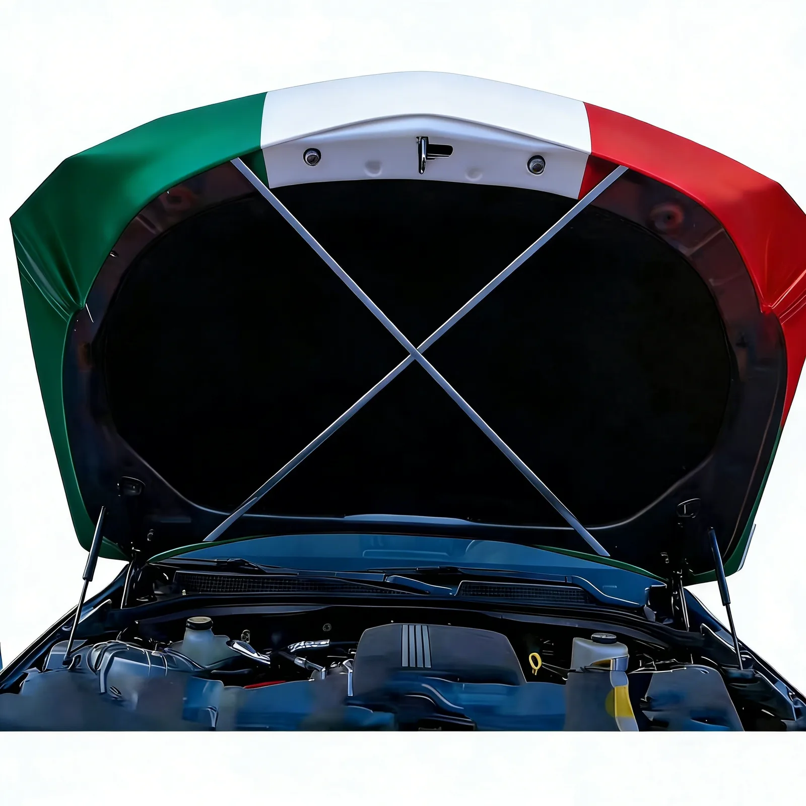 Italy flag car hood cover with the elastic edge fitted under the open hood