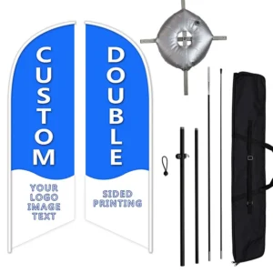 Double-sided custom feather flag with pole set, cross base with water bag and carry bag