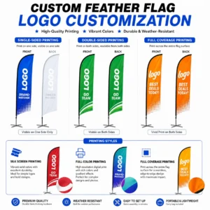 Feather flag logo customization with single-sided, double-sided and full-coverage printing