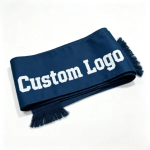 Navy custom logo fan scarf with fringes