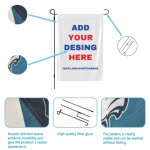 Custom garden flag with double-stitched seams and printed design details
