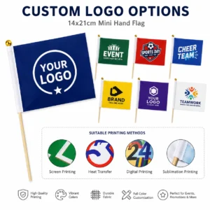 Custom logo options for 14 x 21 cm mini hand flags with printing methods