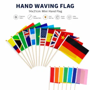 14 x 21 cm mini hand waving flags in national designs