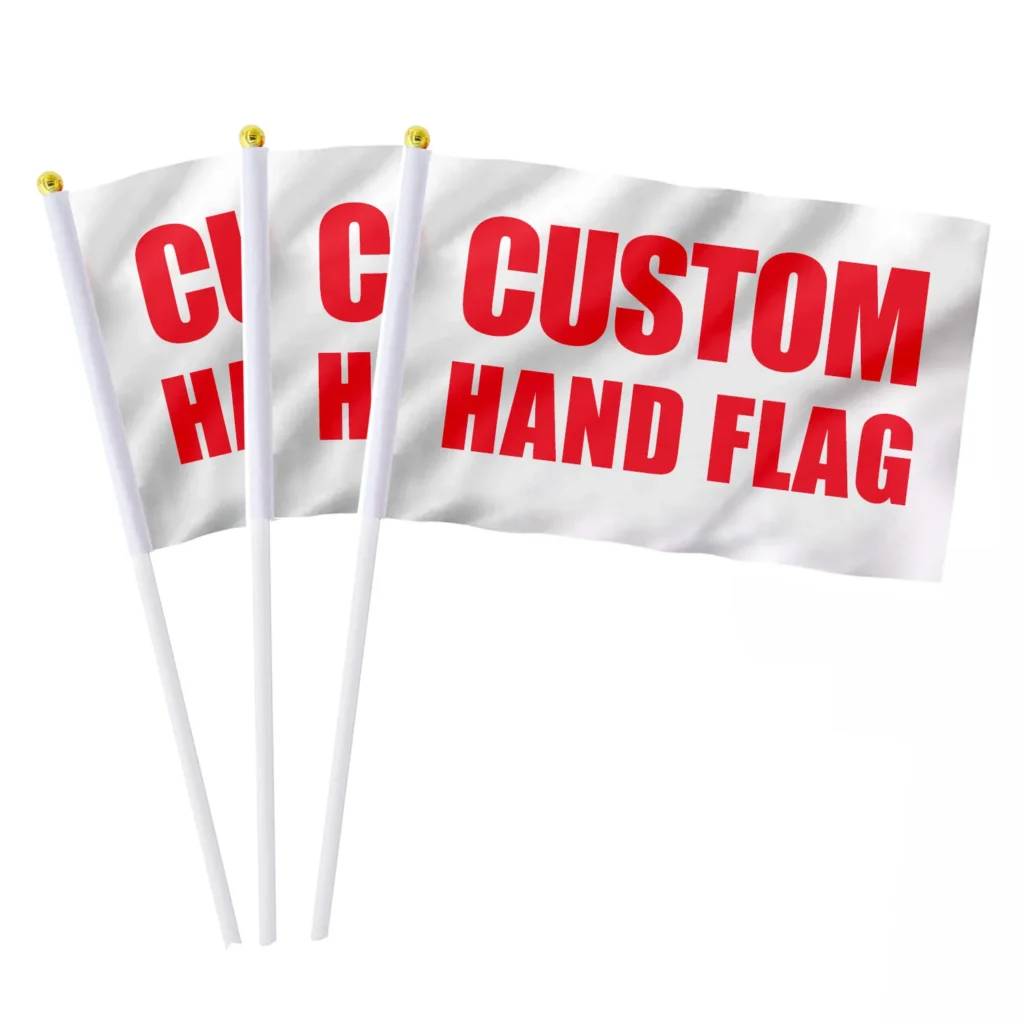 Custom hand flags printed with text on white sticks