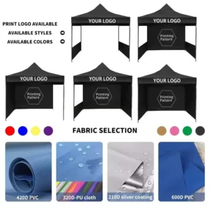 Pop-up tent logo printing styles, colors and fabric options