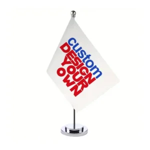Custom design table flag on a chrome desk stand