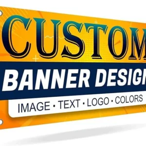 Custom banner design with image, text, logo and colors
