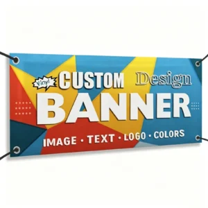 Custom printed banner with image, text, logo and colors
