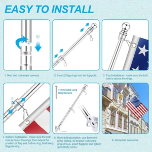 Wall flag and flagpole installation steps