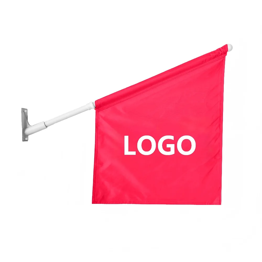 Custom logo wall flag on a wall bracket pole