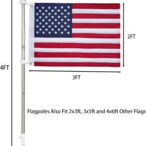 USA wall flag on a 4 ft wall-mounted flagpole