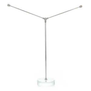 Chrome Y-shaped double desk flag stand with crystal base