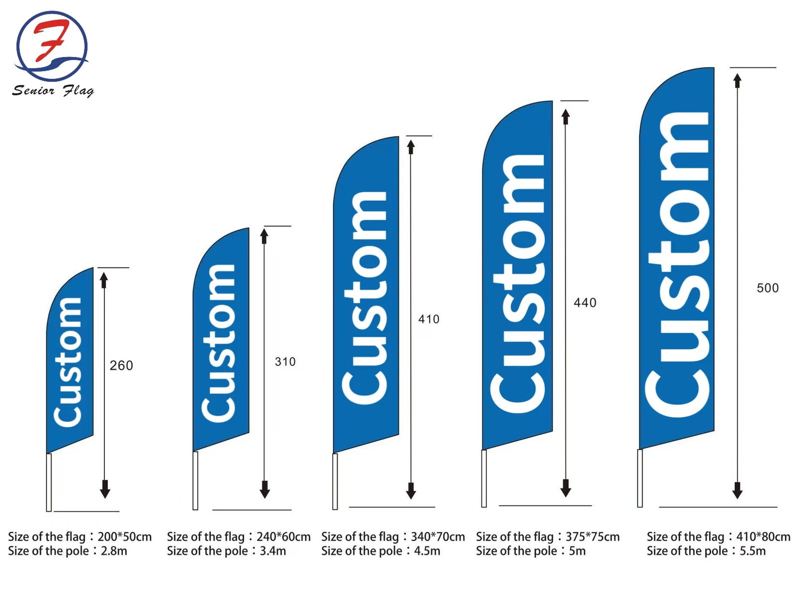 Feather Flag size and pole combination reference