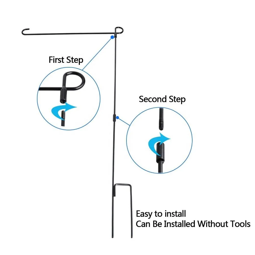 Metal garden flag pole with two-step installation that needs no tools