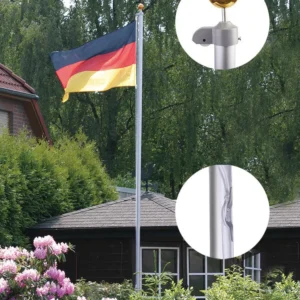 Germany flag on an outdoor flagpole in a garden
