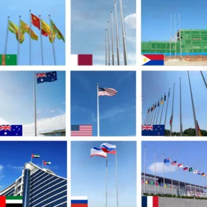 Outdoor flagpoles installed with national flags