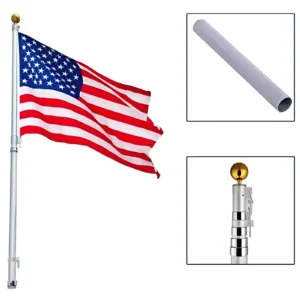 Aluminum telescopic flagpole with US flag and gold ball top