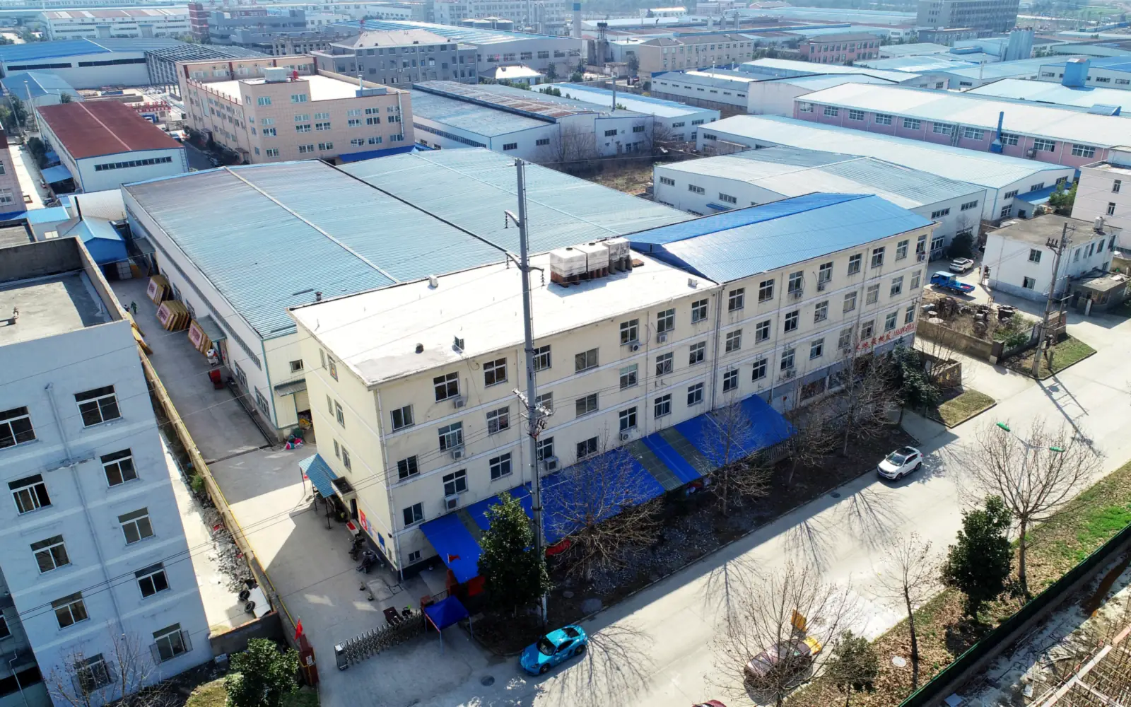 The Senior Flags flag factory in Lu’an, Anhui, seen from above