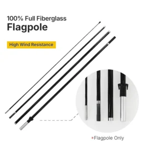 Fiberglass flagpole sections for wall-mounted flags