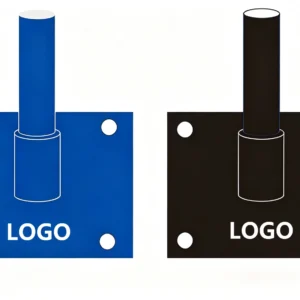 Wall mount plates with custom logo in blue and black